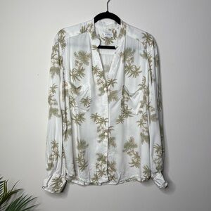 Piyama Palm Tree Tropical Print Maggie sleepwear Top Long Sleeve Button Shirt